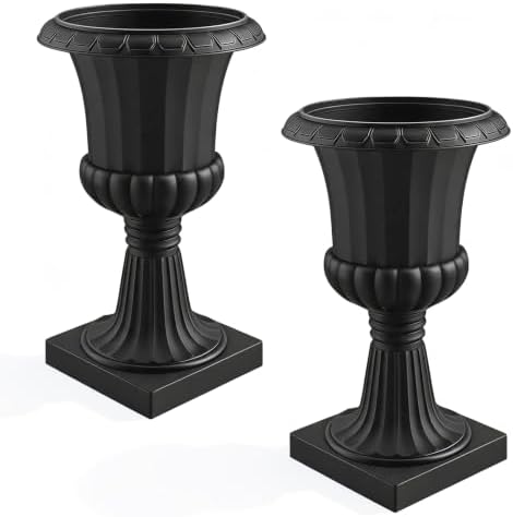 2/4 Pack 19.7 Inch Classic Pedestal Urn Planter, Lightweight PP Plastic Decorative Flower Pot for Patio Porch Wedding Indoor & Outdoor Decor Black 2 by Reheyre