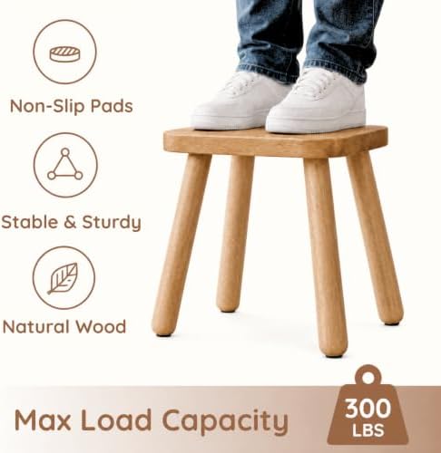 Youeon 12 Inch Square Solid Wooden Step Stool, Non-Slip One Step Stool for Adults, Holds up to 300 Lbs, Portable & Sturdy, Footstool for Bedroom, Bathroom, Kitchen, Easy to Assemble - Image 4