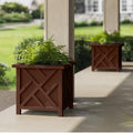 Lattice Design Outdoor Planter Box 2-Pack - 15.5” Square 16.5” Tall Brown Decorative Plant Pots for Front Porch Decor - Flower Pots Outdoor Planters for Porch Patio or Garden Decor by Pure Garden by PureGarden