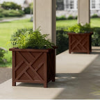Lattice Design Outdoor Planter Box 2-Pack - 15.5” Square 16.5” Tall Brown Decorative Plant Pots for Front Porch Decor - Flower Pots Outdoor Planters for Porch Patio or Garden Decor by Pure Garden by PureGarden