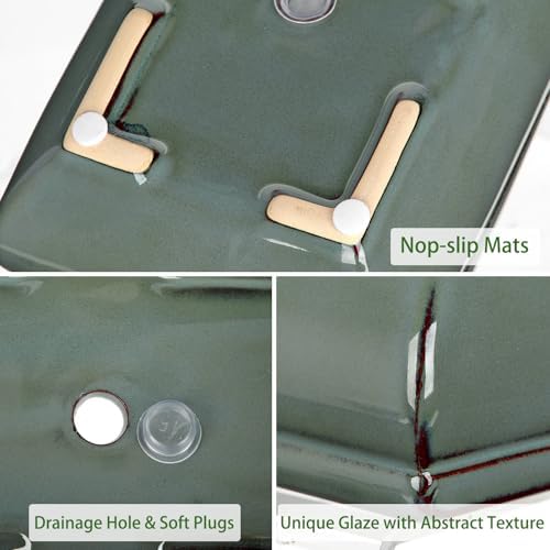 Set of 2 Large Bonsai Pots with with Drainage Hole, 9.8"&7.4" Green Glazed - Image 3