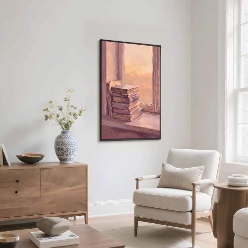Stack of Books by Window Wall Art, Black Framed Impressionist Print - Image 6