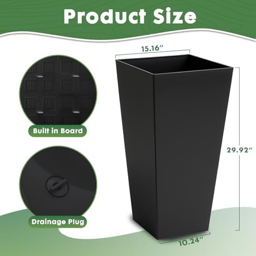 2PCS 30" Tall Planters Large Square Planter with Inner Tray,Outdoor Modern - Image 2