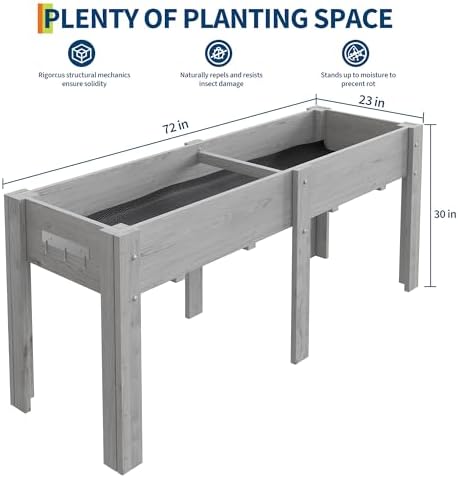GarveeHome 72×23×30IN Elevated Raised Garden Bed, Ergonomic Fir Planter Box - Image 2