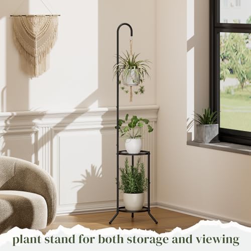 2 Tiers Hanging Metal Plant Stand Space Saving Corner Plant Holder - Image 7