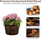HakkaGirl Wooden Barrel Planters Flower Pots for Indoor Outdoor Plants, 10+11.5 inch Rustic Patio Garden Front Porch Planters Plant Pots Outdoor Decor Set of 2 - Image 3