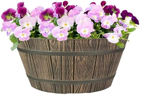The HC Companies 16 Inch Whiskey Barrel Flower Planter, Aged Oak, 3-Pack - Image 4