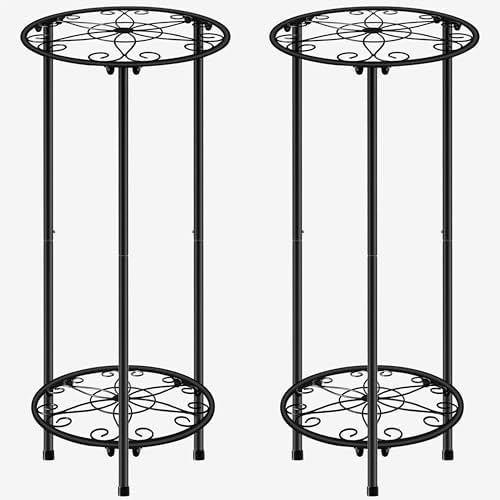 CASIMR Plant Stand Indoor Outdoor, Metal Rustproof Flower Shelf 2 Tier 23.9 inch, Tall Multiple Plant Pot Holder Rack for Garden Patio Living Room Corner Balcony, 2 Pack Black by CASIMR