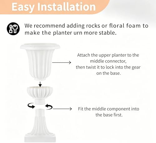 NUPTIO Plastic Classic Urn Planter: 19.7 Inch Plant Pot for Outdoor, 6 Pcs - Image 6