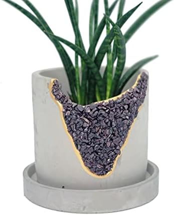 4 Inch Crystal Plant Pot with Saucer - Cement Geode Planter - Concrete Pots for Plants - Modern Succulent Pot Indoor - Unique Air Plant Holder - Candle Holder - Small Plant Home Decor (Red Garnet) by My+Urban+Crafts