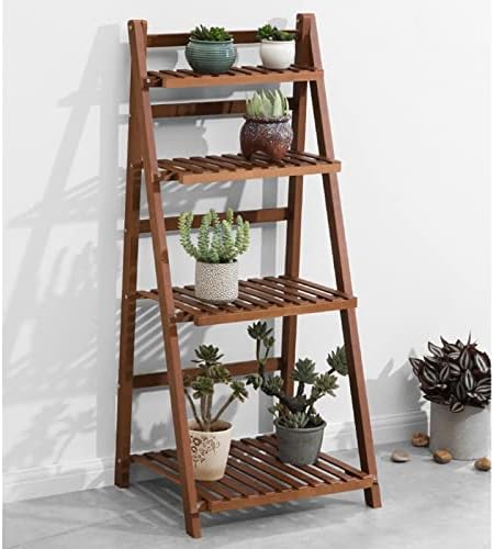 Bamboo Folding Flower Pot Stand 4 Tier Plant Stand Ladder Flower Shelf Garden Planter Display Storage Shelves Rack Bonsai Holder,55 X 43 X 122cm (Color : B) by Antourlamm