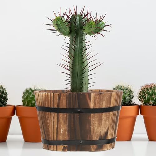 2pcs Rustic Wood Barrel Planters for Indoor Plants and Vegetables - Image 6