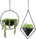 Metal Hanging Planters Set of 2 Modern Indoor Plant Hanger with Round and Diamond Pots, Geometric Small Wall and Ceiling Hanging Plant Holders for Succulents and Herbs, Black Finish by HemePaha