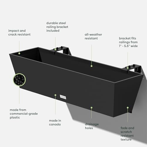 Veradek Pure Series Railing Planter - Tapered Window Box with Bracket - Image 3