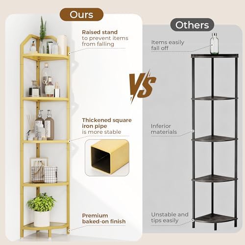 Dreamland 5-Tier 70in Metal Corner Shelf Pack of 1, Gold - Image 4