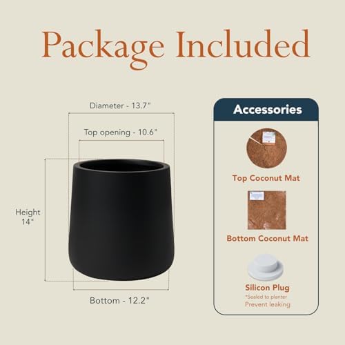 KUTE NEST 14" H x 13.7" D Premium Conico Fiberstone Planter - Black - Image 3