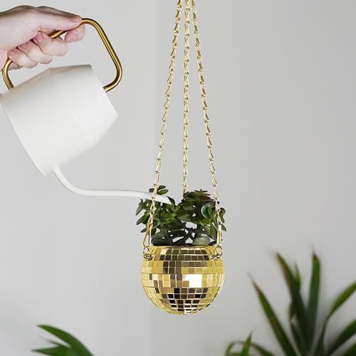 Bubblegum Stuff Gold Disco Ball Hanging Planter - Indoor Herb & Plant Hanger, Boho Decor - 4 inch - Image 5