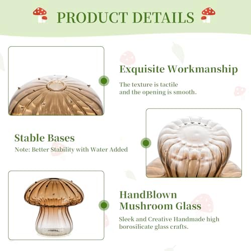 Glasseam Mushroom Glass Propagation Station, 5Pcs Amber Plant Terrarium Jar - Image 6