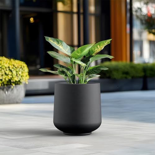 Kante Black Concrete Planter 16.5" Dia All-Weather Round Large Pot - Image 4