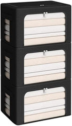CYhom 3Pack Frame Storage Box - Clothes Storage Bin Bags Oxford Fabric Foldable Stackable Container Organizer Set with Clear Window & Carry Handles (Black, X-Small-36L) by CYhom
