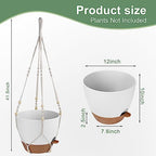 Vanslogreen Hanging Planters for Indoor Outdoor Plants, 12 Inch Self Watering Hanging Pot with Drainage Holes & Removable Tray, Macrame Plant Hanger for Boho Home Decor (Ivory+White)(Ivory+White) - Image 3