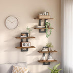 HOOBRO Floating Shelves, 15 Inch Wall Shelf Set of 3, Wall Mounted Storage Shelves 2-Tier, Hanging Bathroom Shelves, for Living Room, Bedroom, Bathroom, Kitchen, Walnut and Black BH32BJP301 by HOOBRO