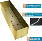 17" Large Stainless Steel Planter Box with Drain Holes and Water Reservoir, Rectangle Succulent Trough Planter Pot for Indoor Outdoor Windowsill, Table Decor (Brushed Gold) - Image 2
