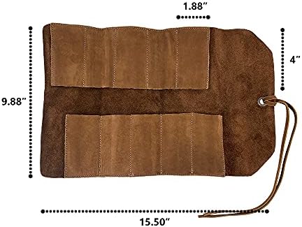 Hide & Drink, Rustic Small Tool Roll-Up Bag (10 Slots), Portable Carry-On Pouch, Workshop Storage, Woodworking Tools Organizer, Vintage, Full Grain Leather, Handmade, Swayze Suede - Image 6
