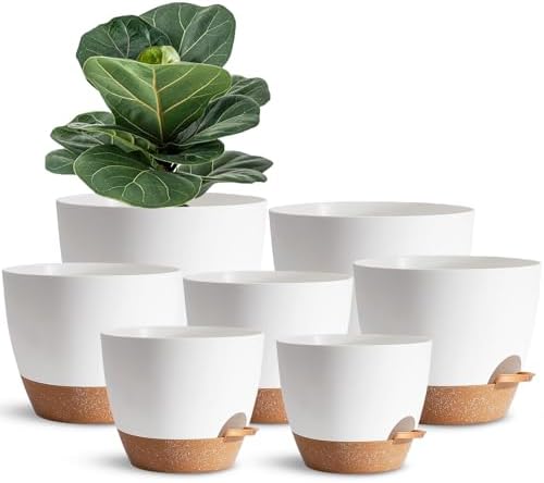 White Self Watering Pots with Drainage Planting Pot for HousePlants Plastic Flower Pots Outdoor Plant Pots Gift Idea Decorative Flower Pots Draining Pots for Indoor Plants by SESUN-E