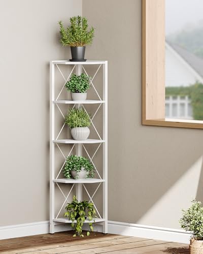 CHOEZON 5-Tier Corner Shelf, Corner Bookcase, 55.2" Tall Vertical Display Rack, Plant Stand, Open Storage Shelf, for Living Room, Bedroom, Study, Kitchen, White TCJ12WB - Image 5