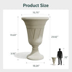 Tall Plastic Urn Planters and Pedestal - 24" Outdoor Planter Beige - Image 3
