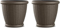 Suncast 2 Pack Wicker Planter w/Drillable Drain Holes, Decorative Indoor/Outdoor Pot, 18in, Java by Suncast