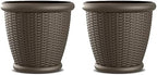Suncast 2 Pack Wicker Planter w/Drillable Drain Holes, Decorative Indoor/Outdoor Pot, 18in, Java by Suncast