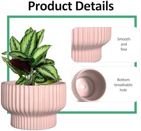 OXART Ceramic Plant Pots, 9.4+8+6 Inch Planters with Drainage Hole, Set of 3, Modern Round Flower Pot for Indoor Plants, Home and Office Decorative Ceramic Pots for Plants, Gifts for Mom, Pink - Image 4