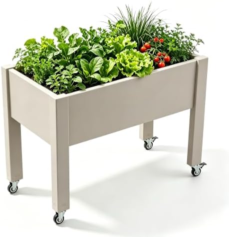 Elevated Raised Garden Bed with Wheels，74" Planter Outdoor Plants,Brown by NBYSGO