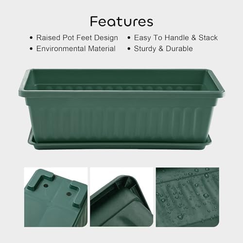 GROWNEER 6 Packs 17 Inches Green Flower Window Box Plastic Vegetable Planters Long Pots with 15 Pcs Plant Labels for Outdoor Indoor Windowsill Patio Garden Home Decor Porch - Image 5