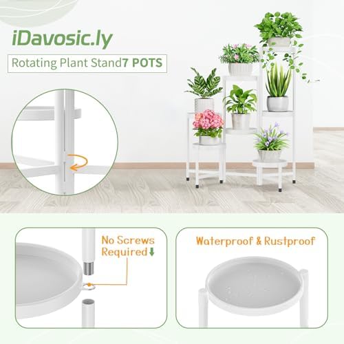 iDavosic.ly Plant Stand Indoor Outdoor, 7 Tier Metal Corner Shelf, White - Image 4