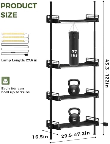 Bamworld Tension Rod Plant Stand with Grow Lights Adjustable Hanging Shelf - Image 2