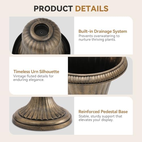 20 Inch Urn Planter for Outdoor Plants, Set of 2, Bronze - Image 5