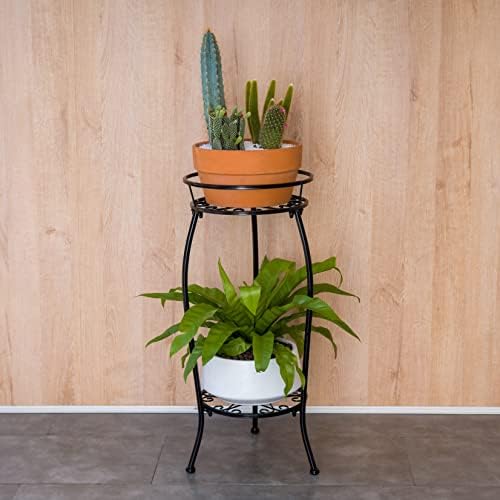 FaithLand 2 Tier Tall Black Metal Plant Stand Indoor Outdoor, 26.5" - Image 2