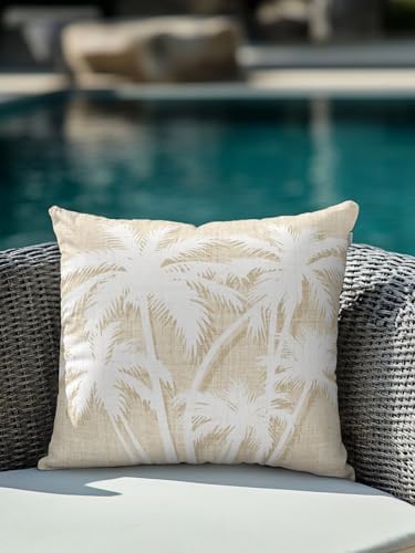 Outdoor Pillow Waterproof 1 Pack, Tropical Palm Tree Patio Throw Pillows for Couch Bed Sofa with Insert, Vintage Beige Exotic Botanical Plants Decorative Travel/Reading/Camping Pillow Set 18x18 Inch - Image 4