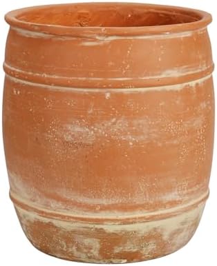11"H x 9.5" Dia Aged Terracotta Clay Planter Pot with Drainage Hole, Rustic Farmhouse Style Flower Pot with Distressed Finish, Vintage Decorative Planter for Indoor Outdoor Garden, Patio, Porch by Haispring