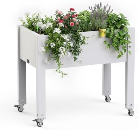 EasyUp Raised Garden Bed with Legs, UV Waterproof Resin Elevated Garden Beds Outdoor with Wheels, Standing Planter Box with Internal Cross Support & Water Level Detector for Indoor Outdoor Use(Ashen) by EASYUP