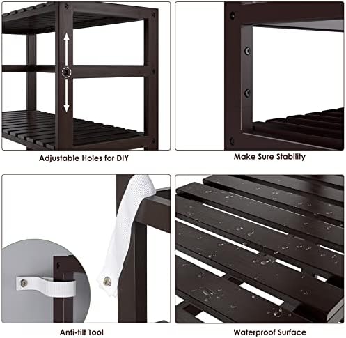 Bamjoy Bamboo Shelf, 6 Tier Bookcase Storage Shelves, Tall Book Rack Shelving Unit, Multipurpose Storage Display Shelf Adjustable Storage Rack for Bathroom Home Office Living Room Kitchen, Dark Brown - Image 7