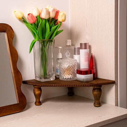 Wood Vintage Brown Corner Pedestal Stand Rustic Decorative Riser Display - Image 5