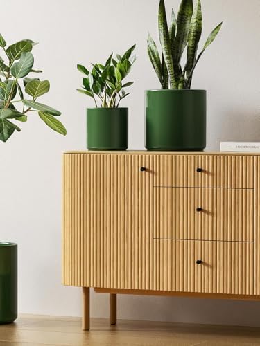 LE TAUCI 10+8+6 Inch Ceramic Pots for Plants, Indoor Planters with Drainage Hole and Plug, Modern Cylinder Flower Pots Set of 3 for Living Room and Kitchen, Glossy, Bamboo Green - Image 4