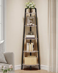 CHOEZON Corner Shelf, 5-Tier Ladder Corner Shelf, Ladder Bookshelf, 59.6" Tall Vertical Display Stand, Metal Frame Bookshelf, for Living Room, Bedroom, Kitchen, Greige and Black TCJ20BG by Choezon
