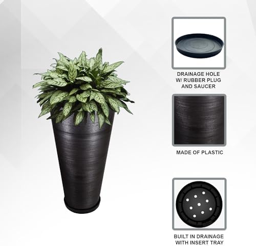 XBrand 28-Inch Tall Round Tapered Planter, Indoor and Outdoor Patio Décor, Set of 2, Black - Image 5