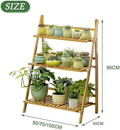 Plant Stand, 3 Tier Bamboo Ladder Shelf Foldable Flower Pot Holder, Indoor Corner Plant Storage Display Rack for Garden Balcony Patio,Free Installation (Size : 70x40x96cm) - Image 2