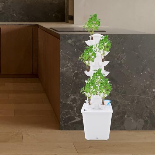 Hydroponics Tower Indoor Growing System,7-Tier 35-Hole Vertical Garden Planter,Herb Garden Kit with 2.64Gal Water Tank,Automatic Water Circulation Pump for Gardening Lover (White-A) - Image 5